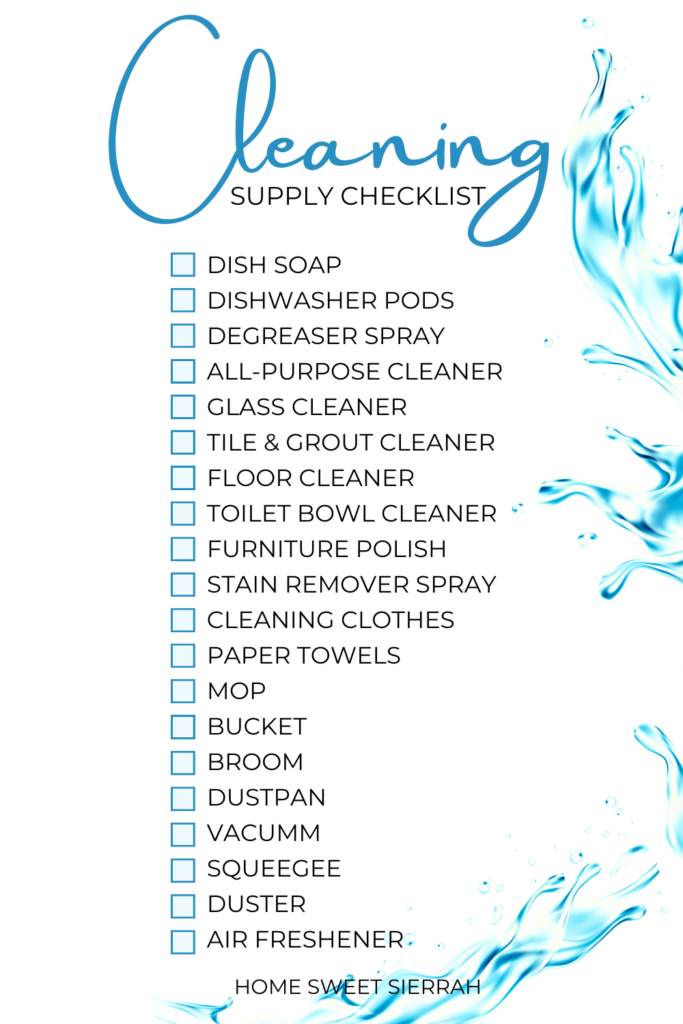 House cleaning supply checklist