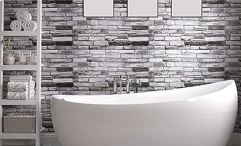 Stone peel and stick accent wall for bathroom