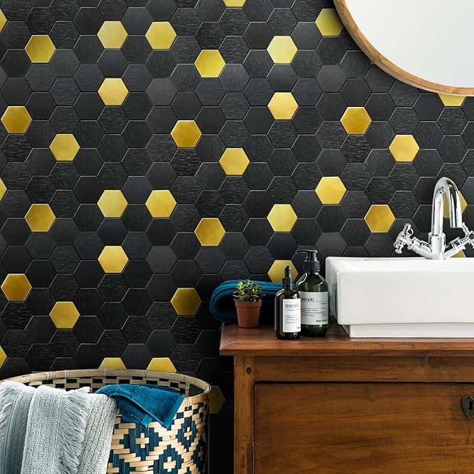 Gold accent wall for bathroom
