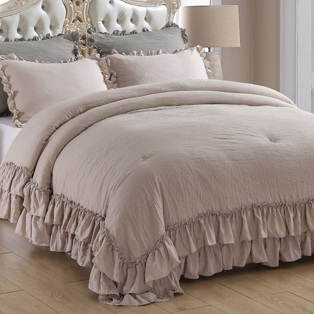 Masaca Taupe Ruffled Comforter Set