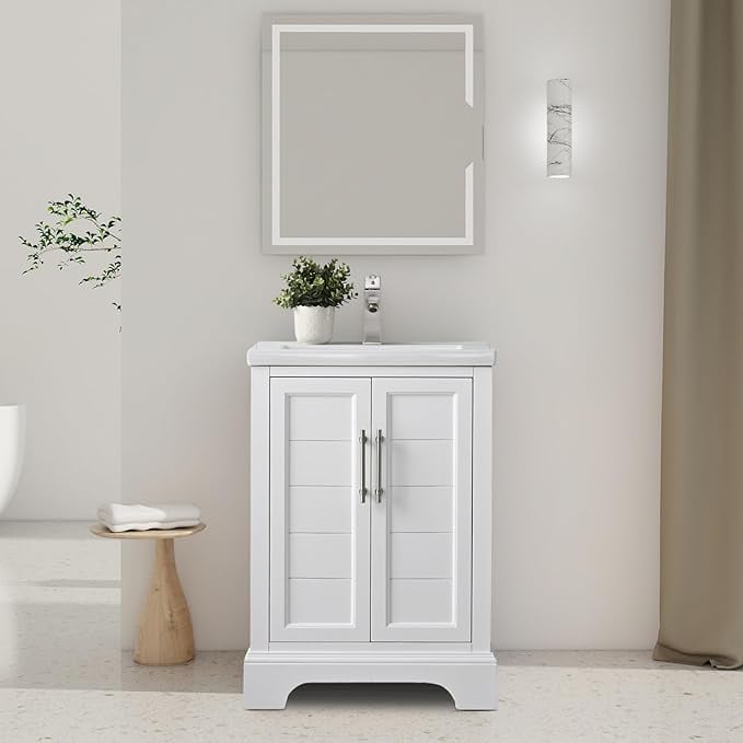White single sink bathroom vanity