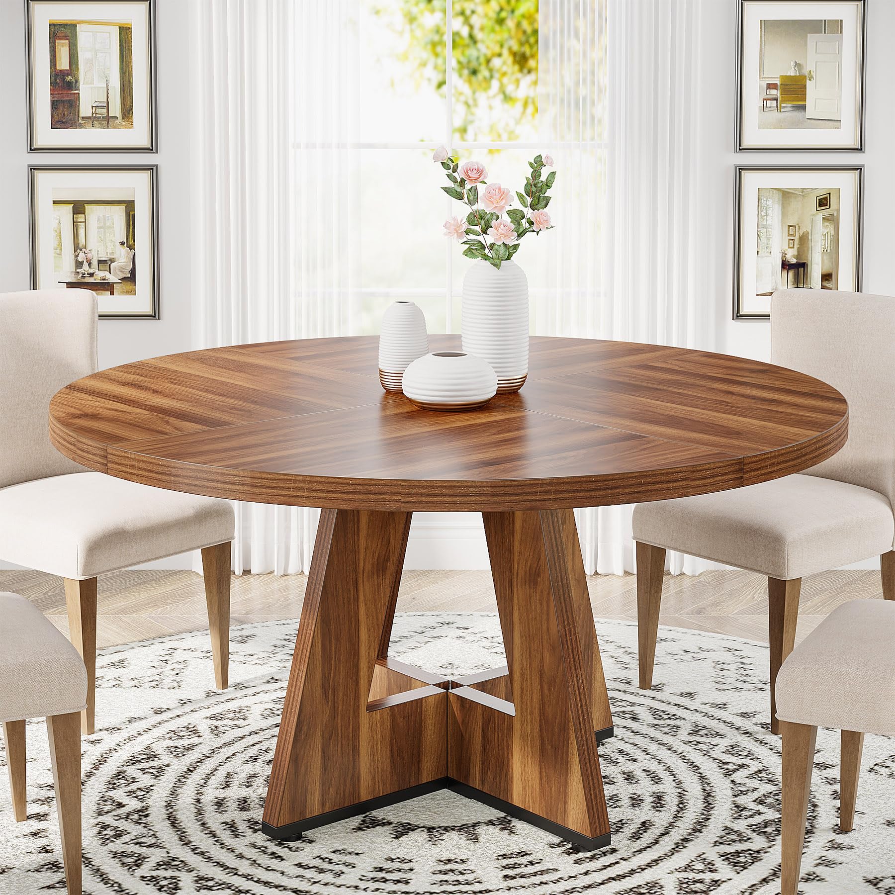 Round wood farmhouse table
