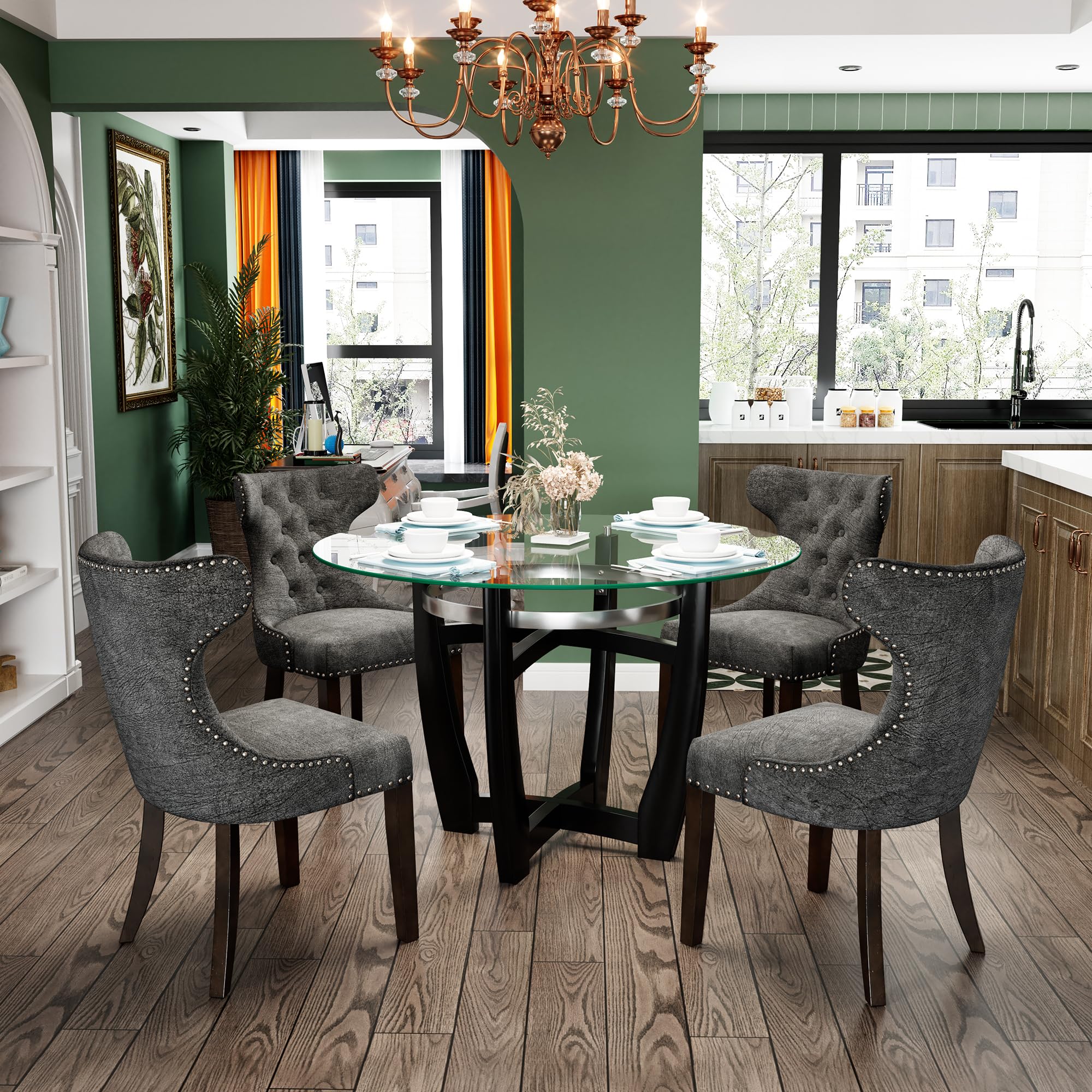 Round glass dining table