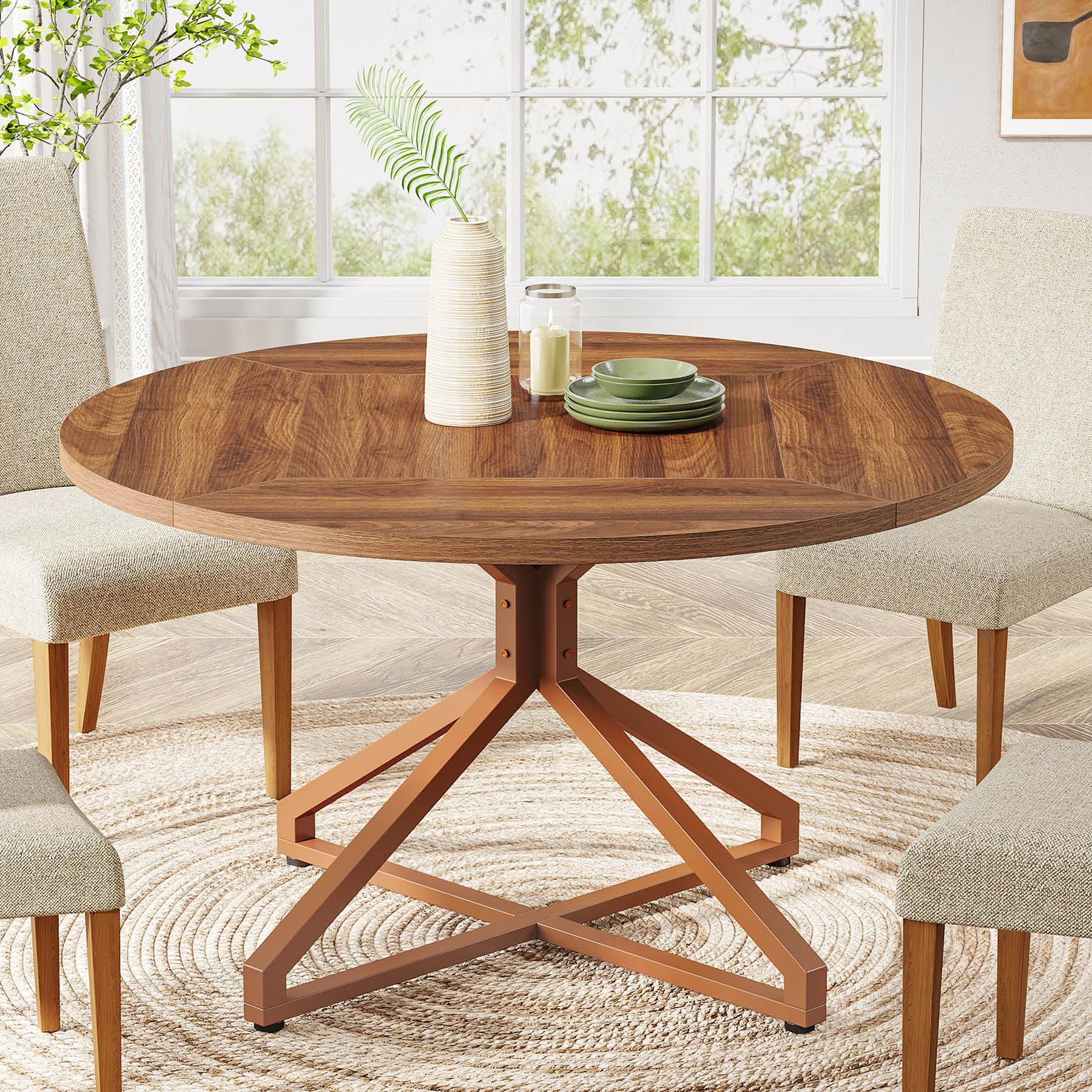 Round wood dining table