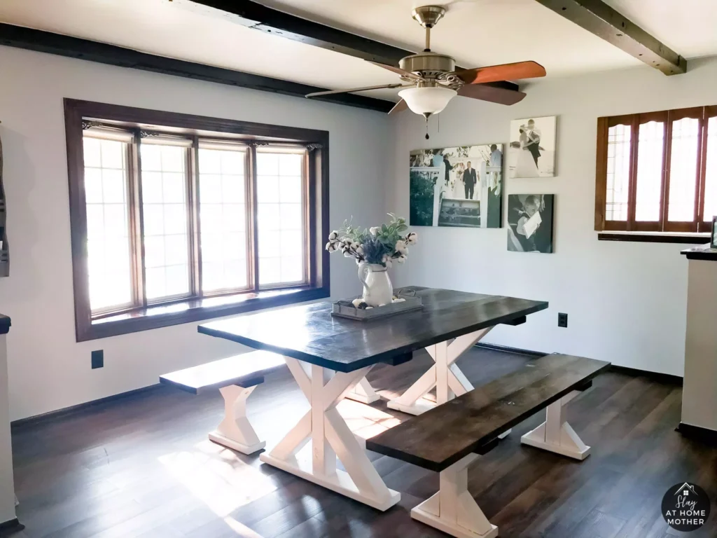Sherwin Williams gray screen in dining room for a modern farmhouse color palette