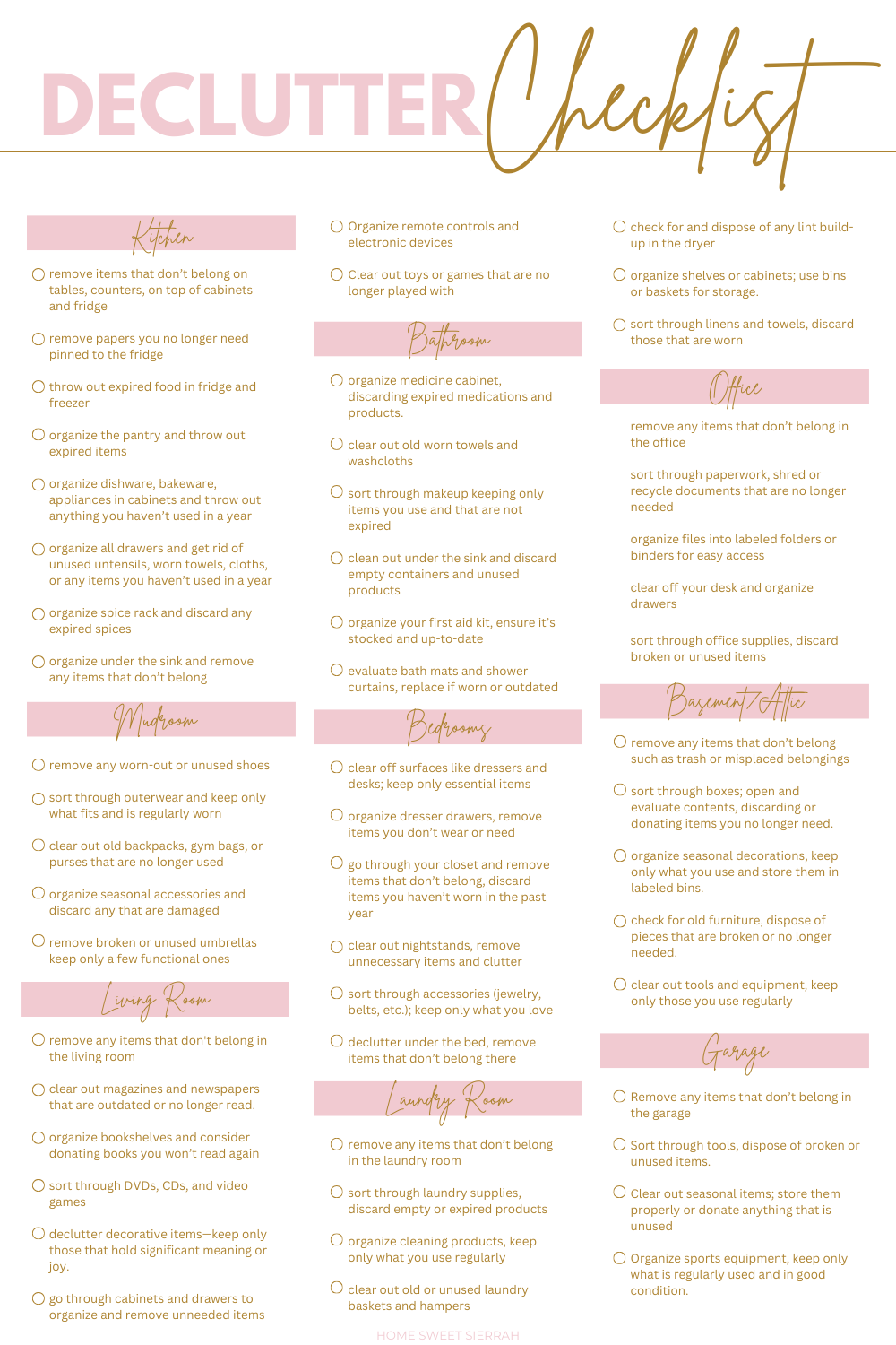 A room by room decluttering checklist with every task you need to declutter your whole home