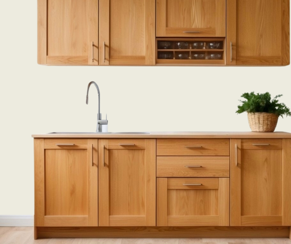 Alabaster walls in kitchen with honey oak cabinets