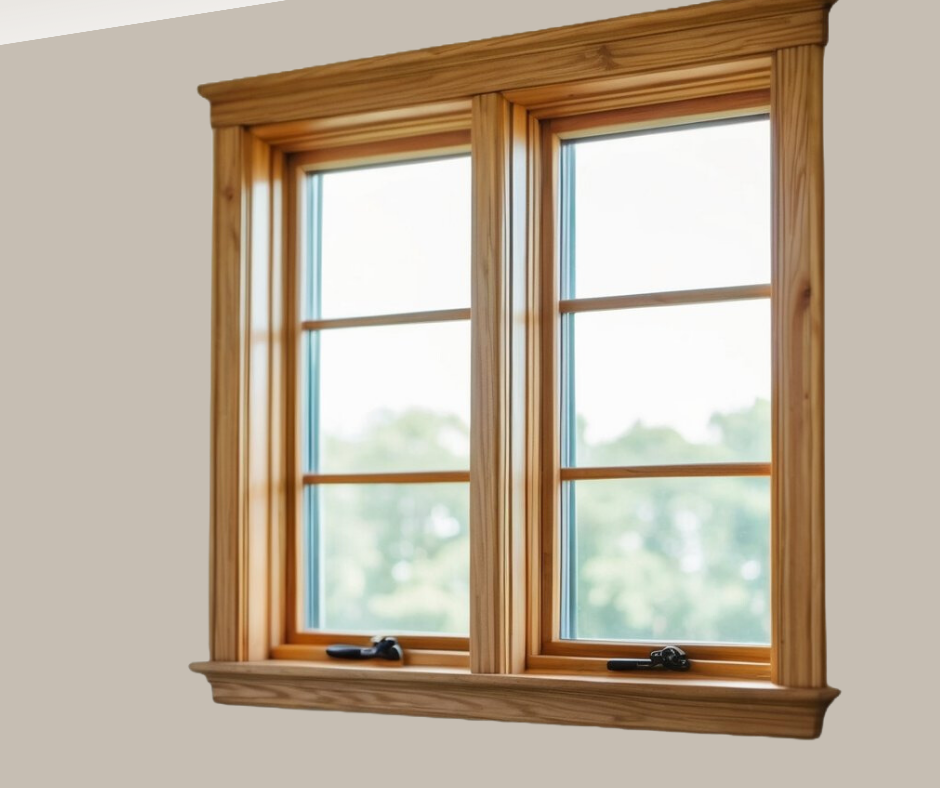 Elephants breath walls with honey oak trim window
