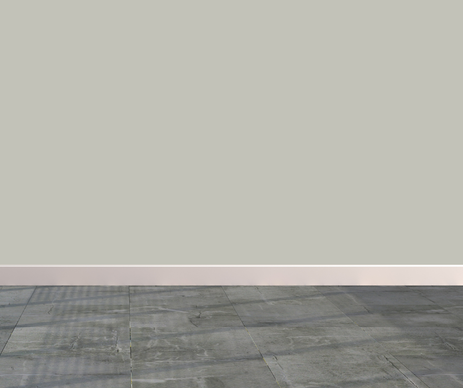 Foggy London walls with dark gray tile floors