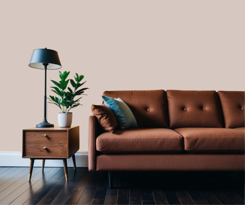 Unfussy Beige wall paint color for room with dark brown furniture