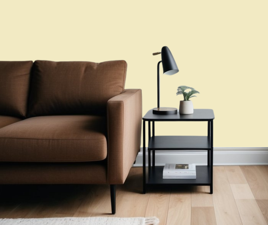 Pineapple cream wall paint color for room with brown furniture