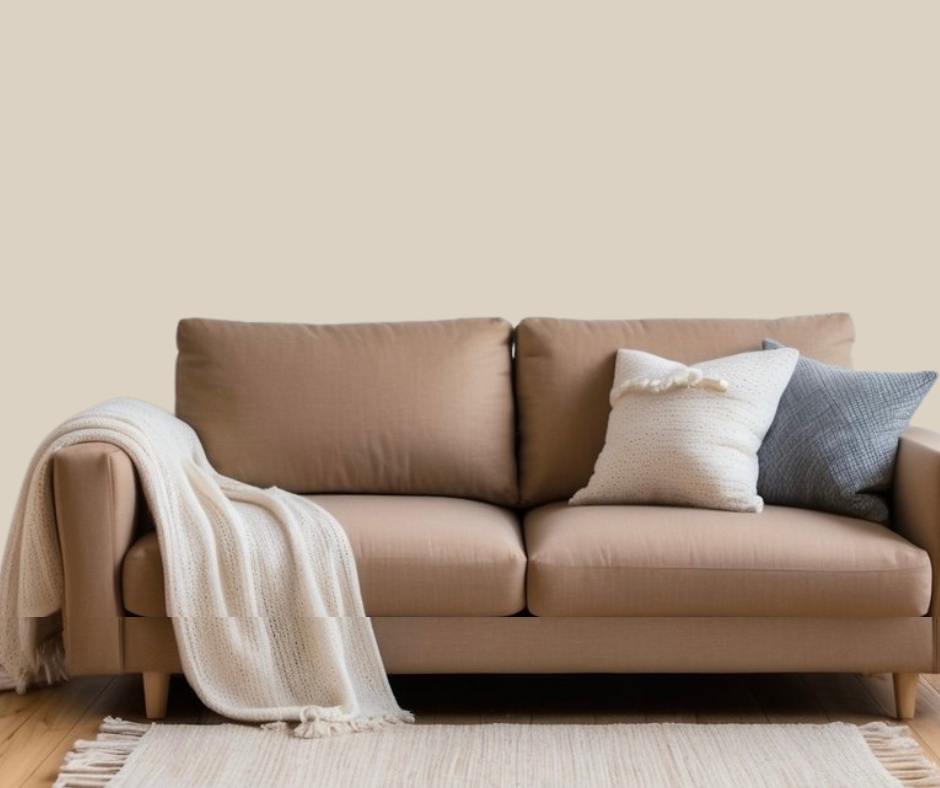 Natural tan wall paint color in room with brown furniture