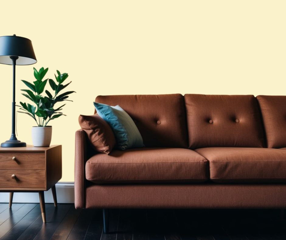 Old straw hat paint color for walls in room with brown furniture.