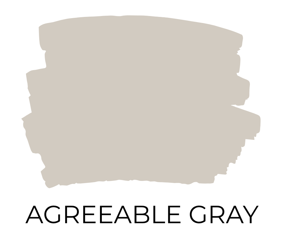 Paint swatch sample of Sherwin Williams Agreeable Gray, a balanced greige ideal for a timeless neutral home.