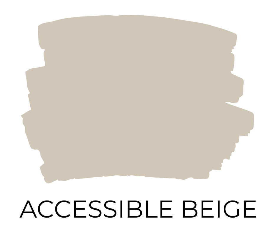 Paint swatch sample of Sherwin Williams Accessible Beige, a modern warm beige with soft gray undertones.