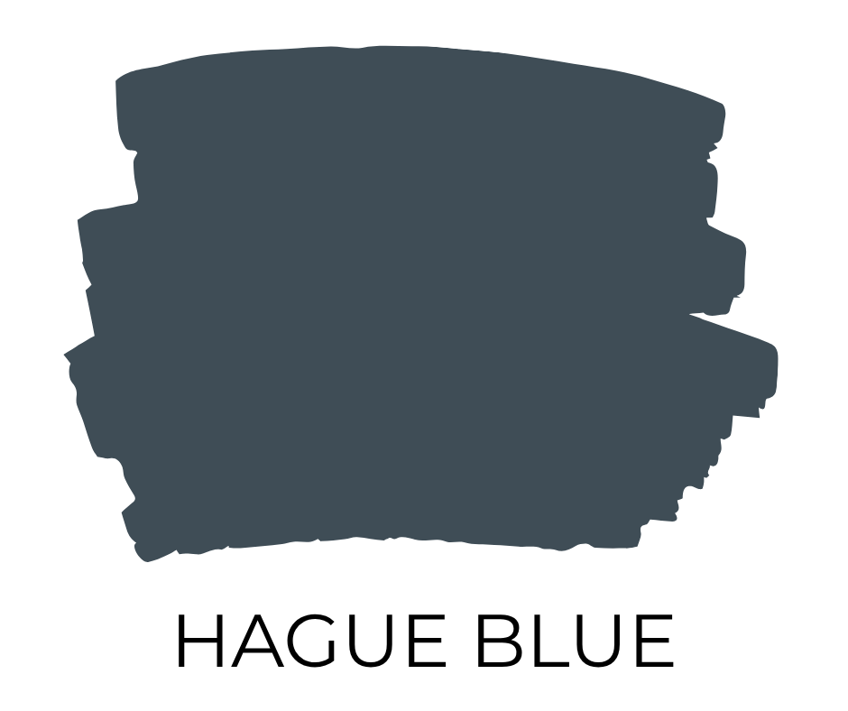 Paint swatch in an inky blue-green named Hague Blue by Farrow & Ball.