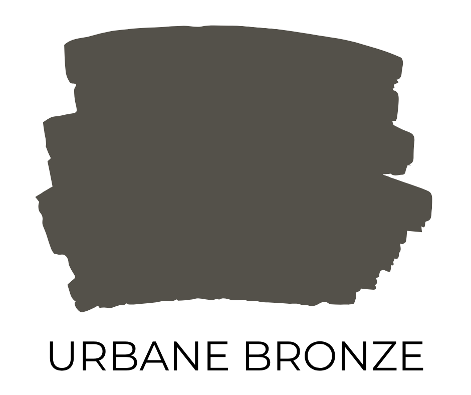Paint swatch in a deep brown-gray named Urbane Bronze by Sherwin-Williams.