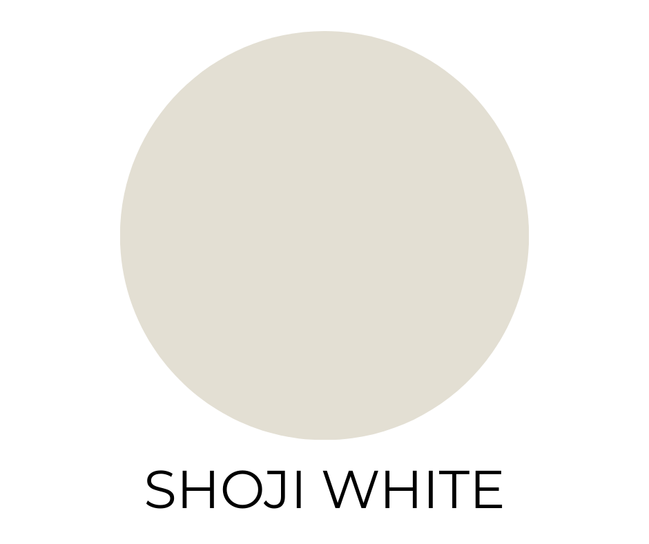 Sherwin-Williams Shoji White SW 7042 paint color swatch shown as a warm creamy off white