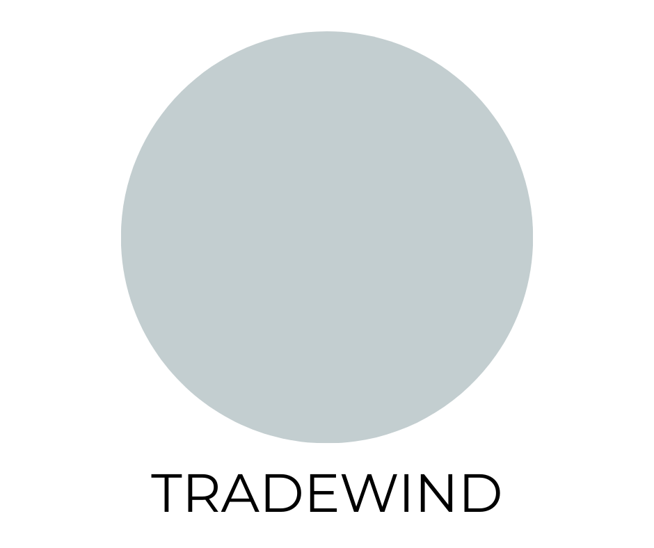 Sherwin-Williams Tradewind SW 6218 paint color swatch shown as a soft blue green