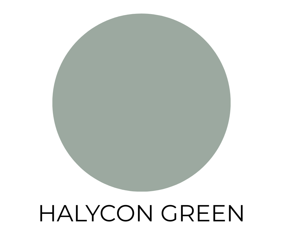 Sherwin-Williams Halcyon Green SW 6213 paint color swatch shown as a soft muted sage green