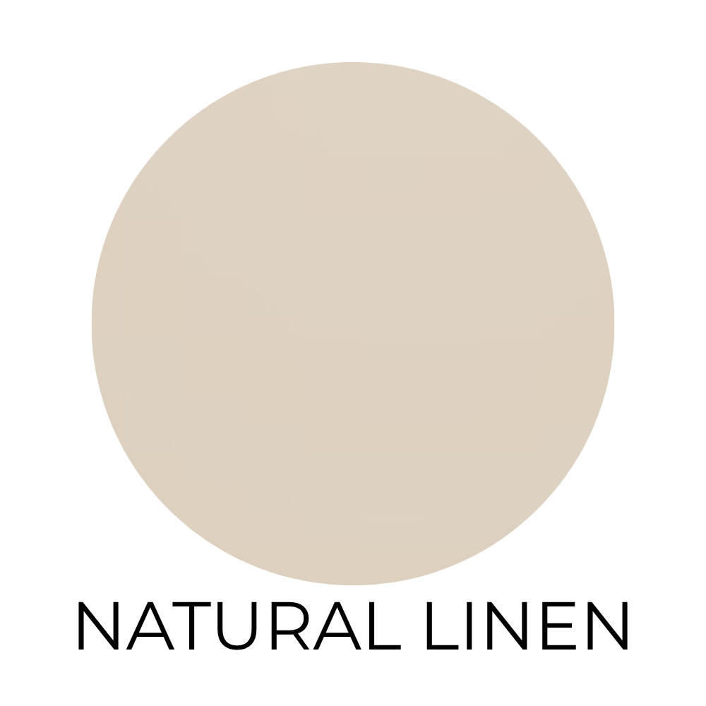 Sherwin-Williams Natural Linen paint color swatch shown as a warm beige neutral circle on a light background with the label “Natural Linen” below.