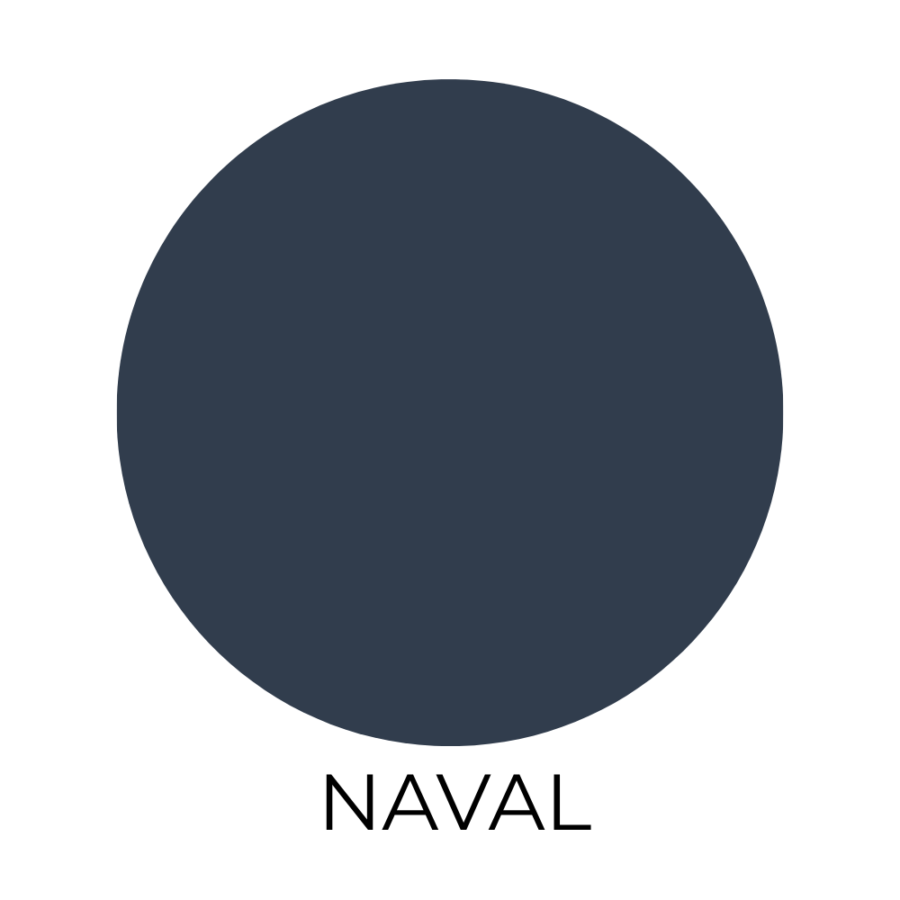 Sherwin-Williams Naval paint color swatch shown as a deep navy blue circle with rich, bold tones on a light background with the label “Naval” below.