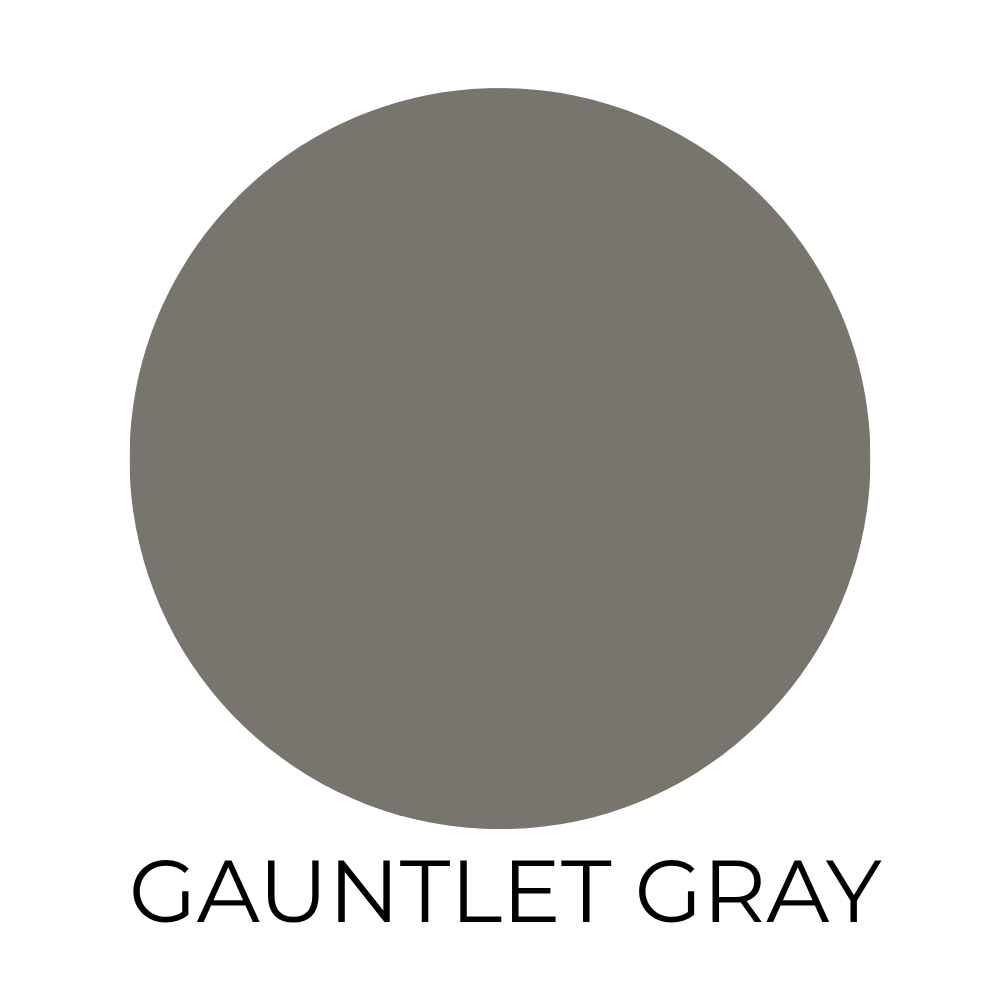 Paint color swatch labeled gauntlet gray.