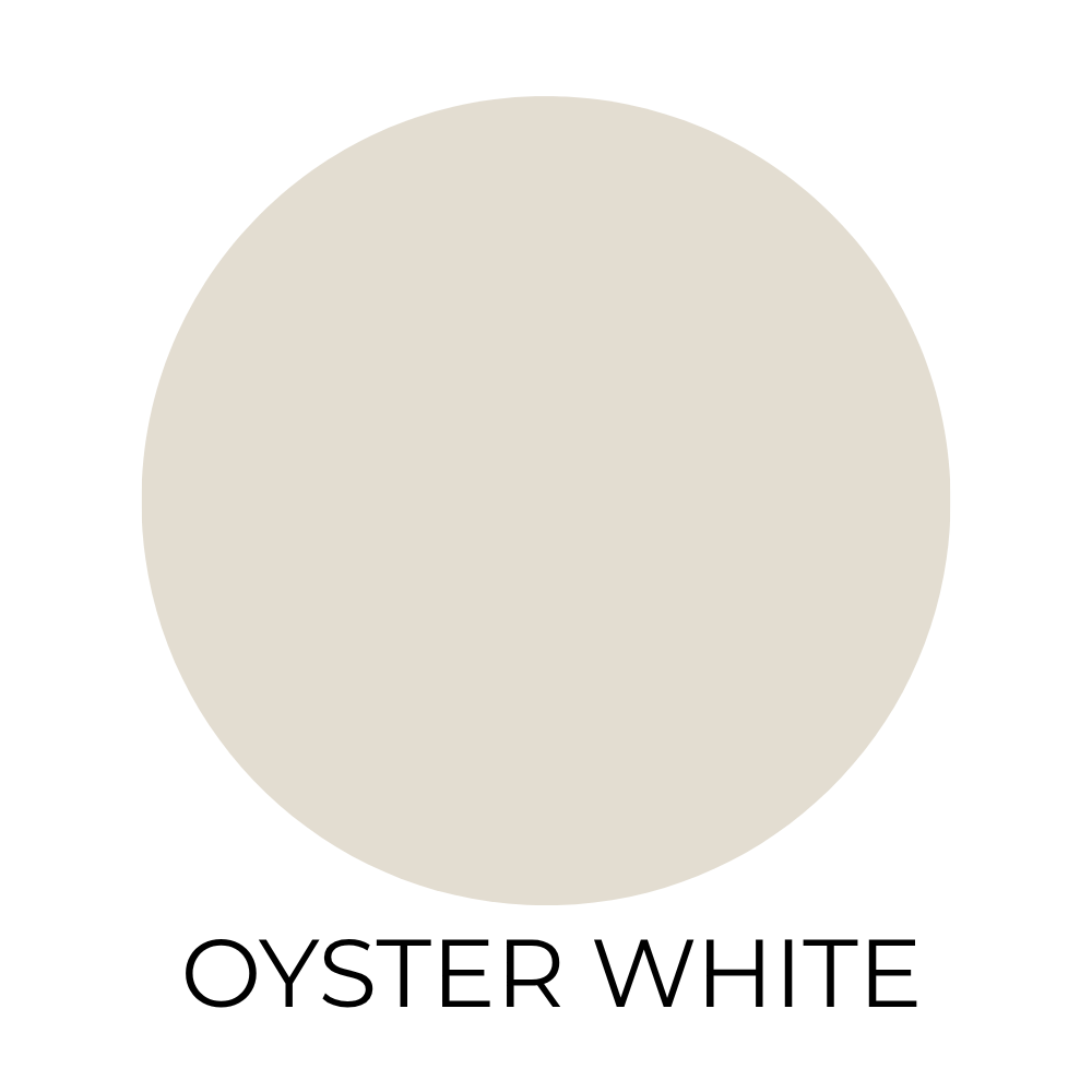 Paint color swatch labeled oyster white.
