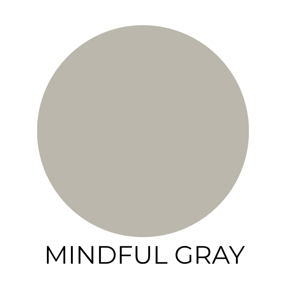 Paint swatch labeled mindful gray.