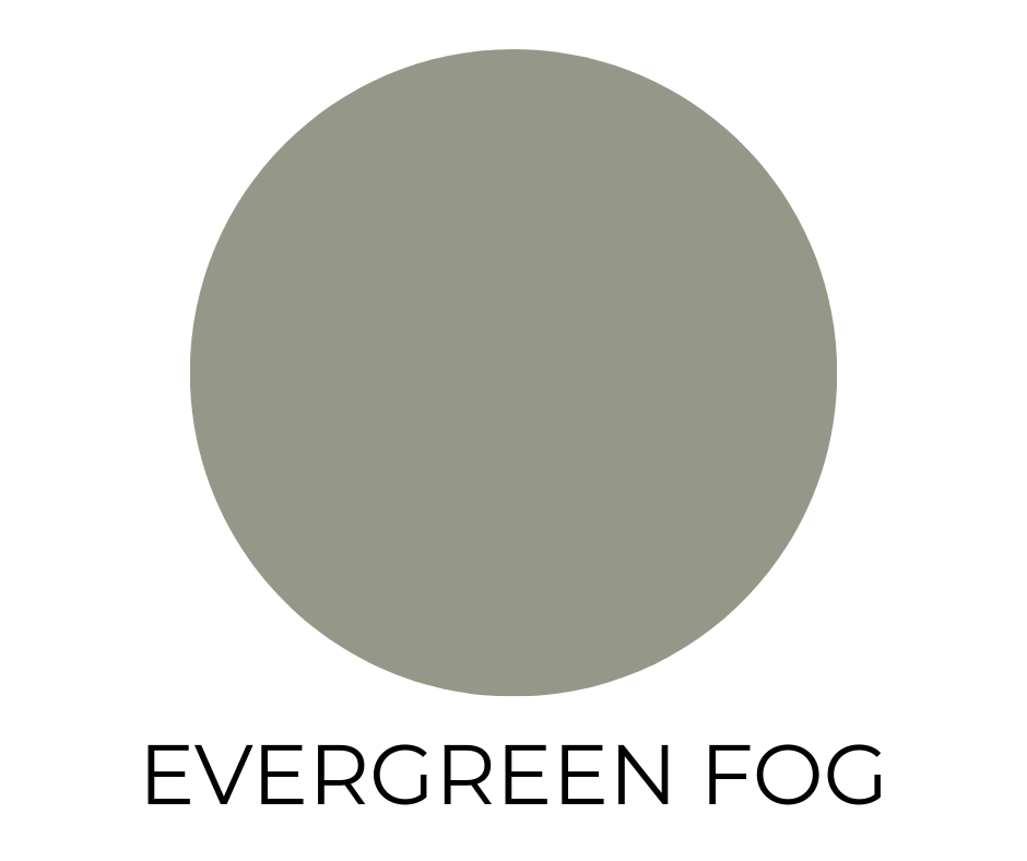Paint swatch labeled evergreen fog