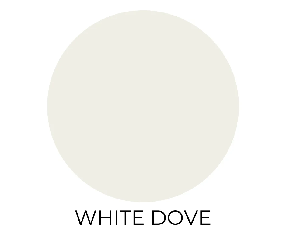 White paint color swatch labeled white dove.