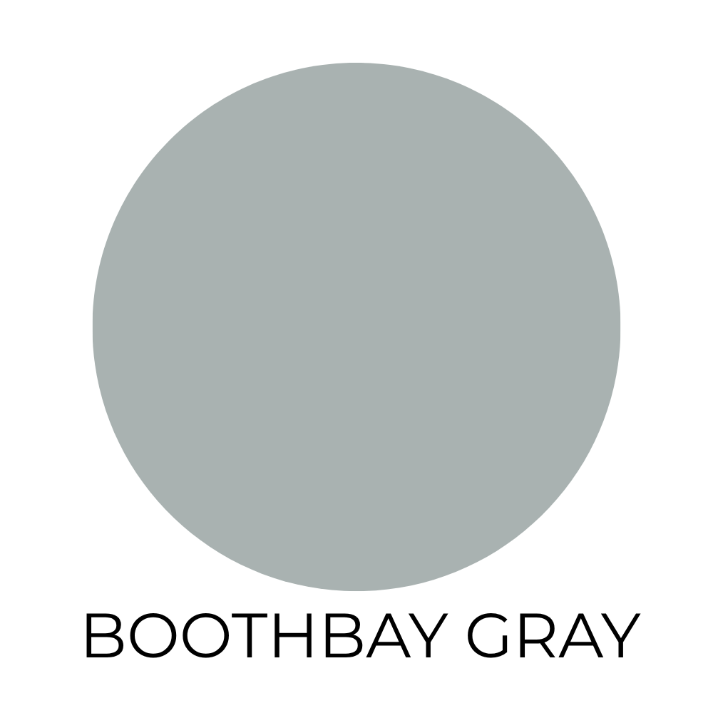 Gray paint color swatch labeled boothbay gray.