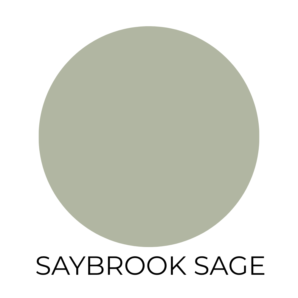 Green paint color swatch labeled saybrook sage.