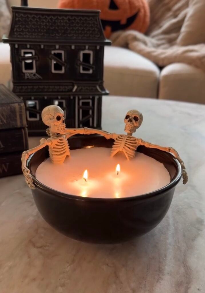 DIY skeleton bath candle.