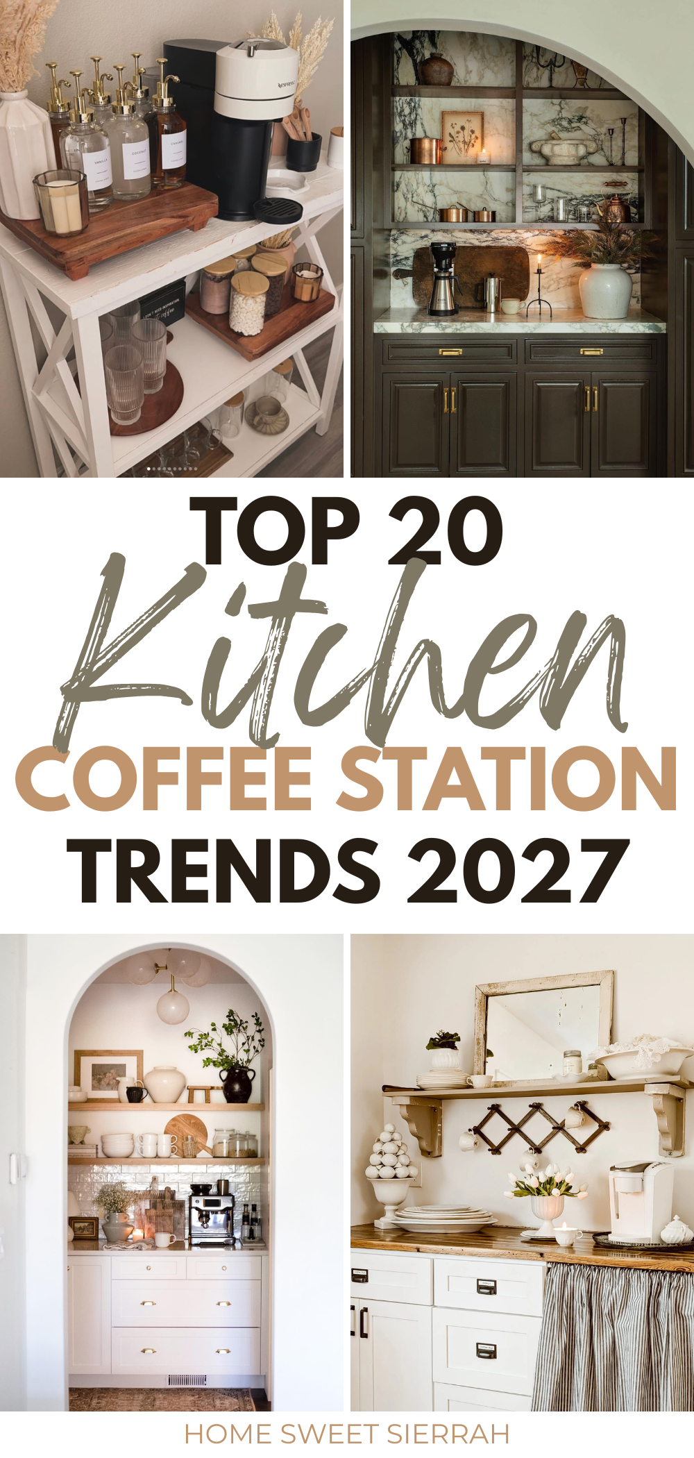 These kitchen coffee station ideas are full of inspiration for creating a beautiful and functional coffee bar at home. Explore built-in coffee bars, coffee nooks, farmhouse coffee stations, kitchen counter coffee bar ideas, coffee bar cabinets, and small kitchen coffee stations.