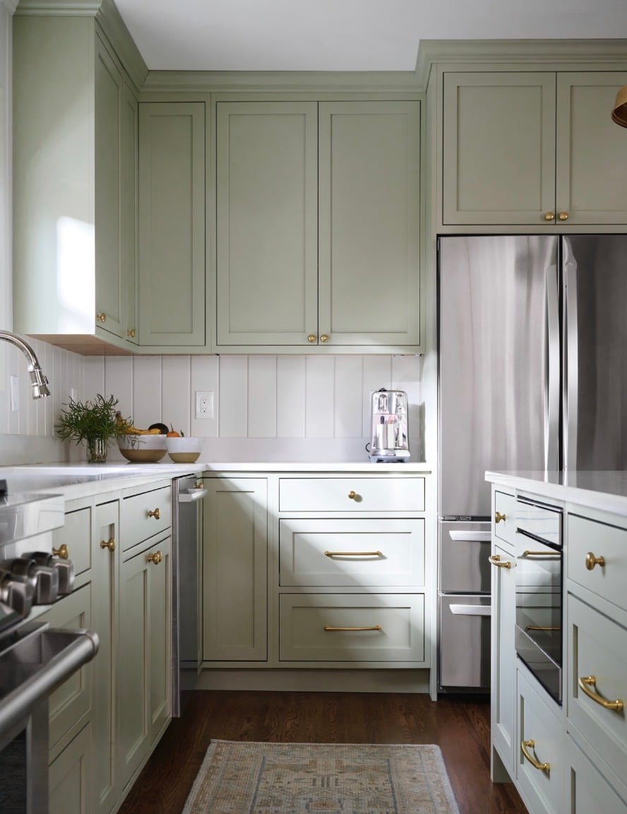 Benjamin Moore October mist kitchen cabinets.