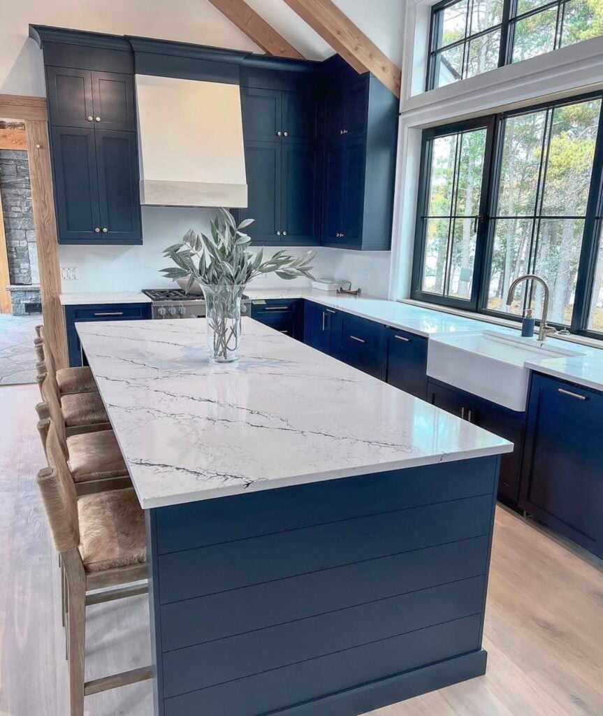 Benjamin Moore hale navy kitchen cabinets.